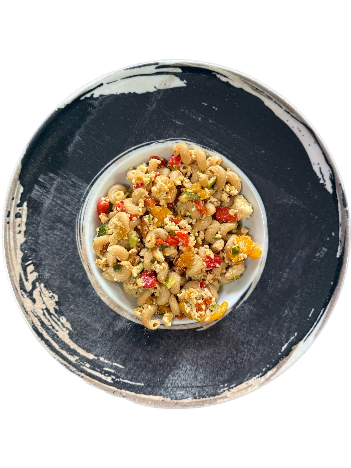 Pasta integrale macinato di petto di pollo zucchine e peperoni